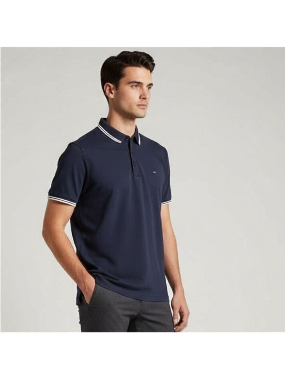 Vintage Y2K Michael Kors Navy Blue Polo Shirt White Tipped Collar L Designer